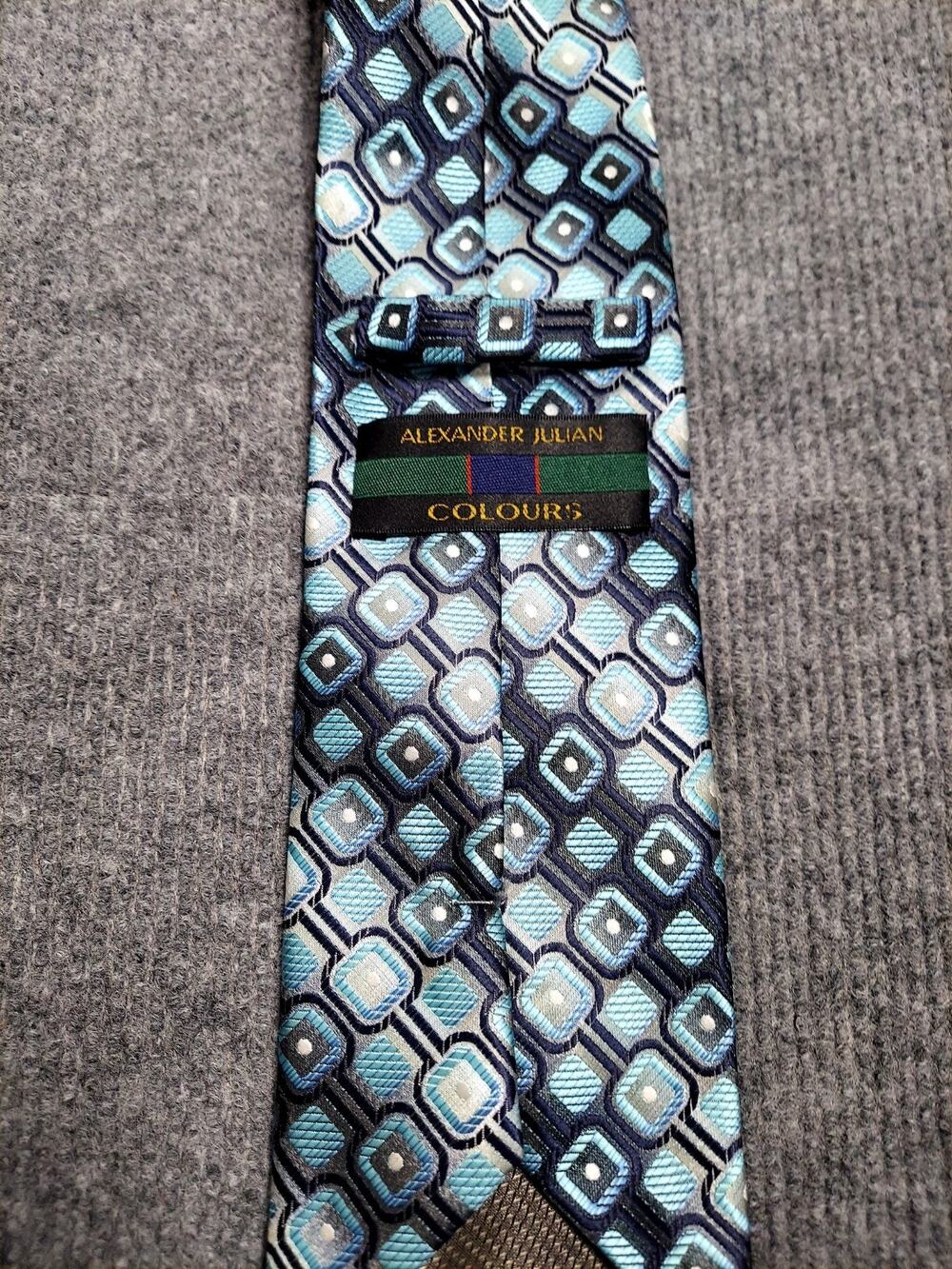 Vintage Colours by Alexander Julian Silk Tie Blue Teal Geometric Square Retro 90